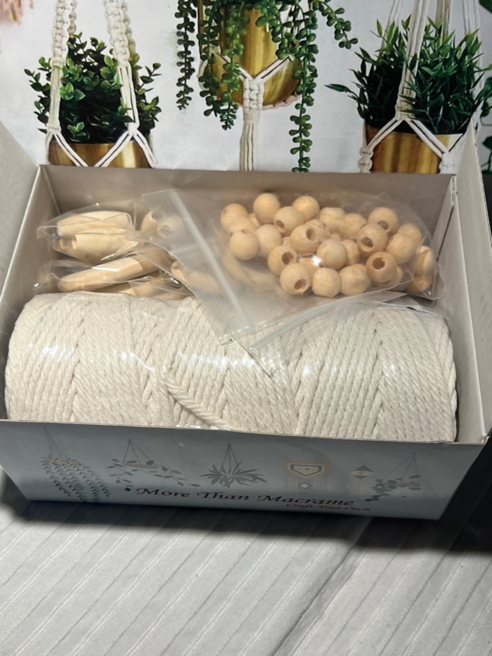 Macrame Knots & Plant Hanger Kit - Natural Cotton Rope & Wood Beads - Picture 13 of 16